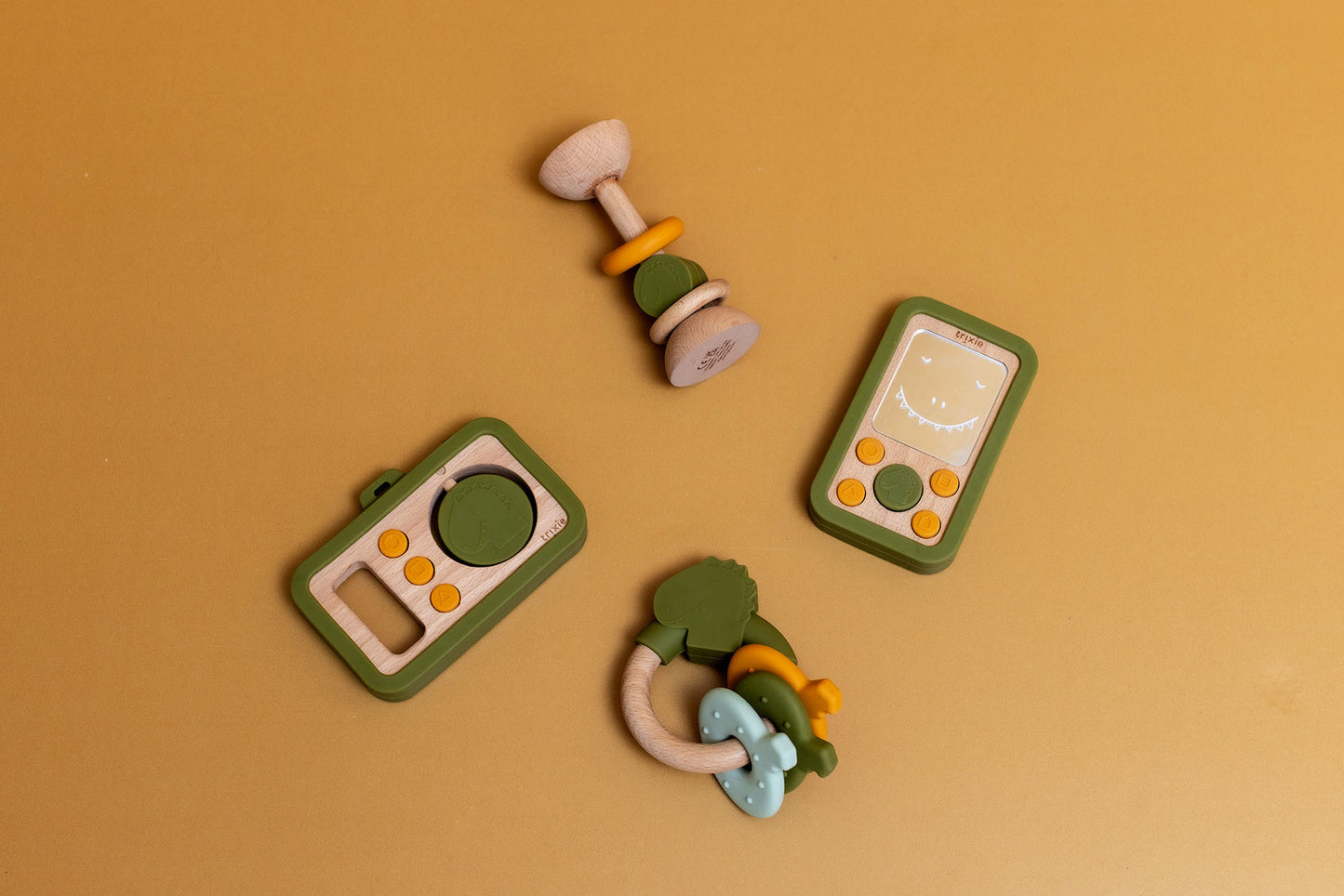 Trixie Wooden Silicone Rattle - Mr Dino