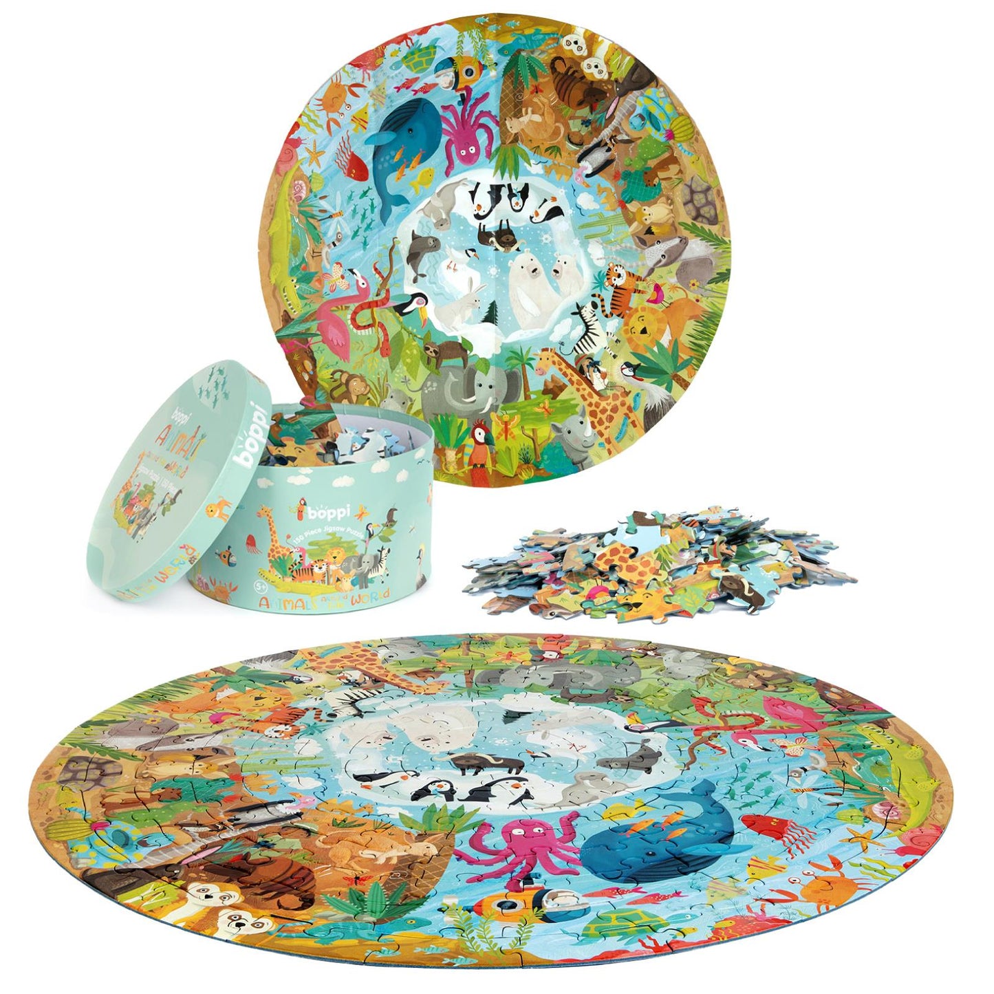 Boppi Round Jigsaw - 150 Pieces - Animals Around the World