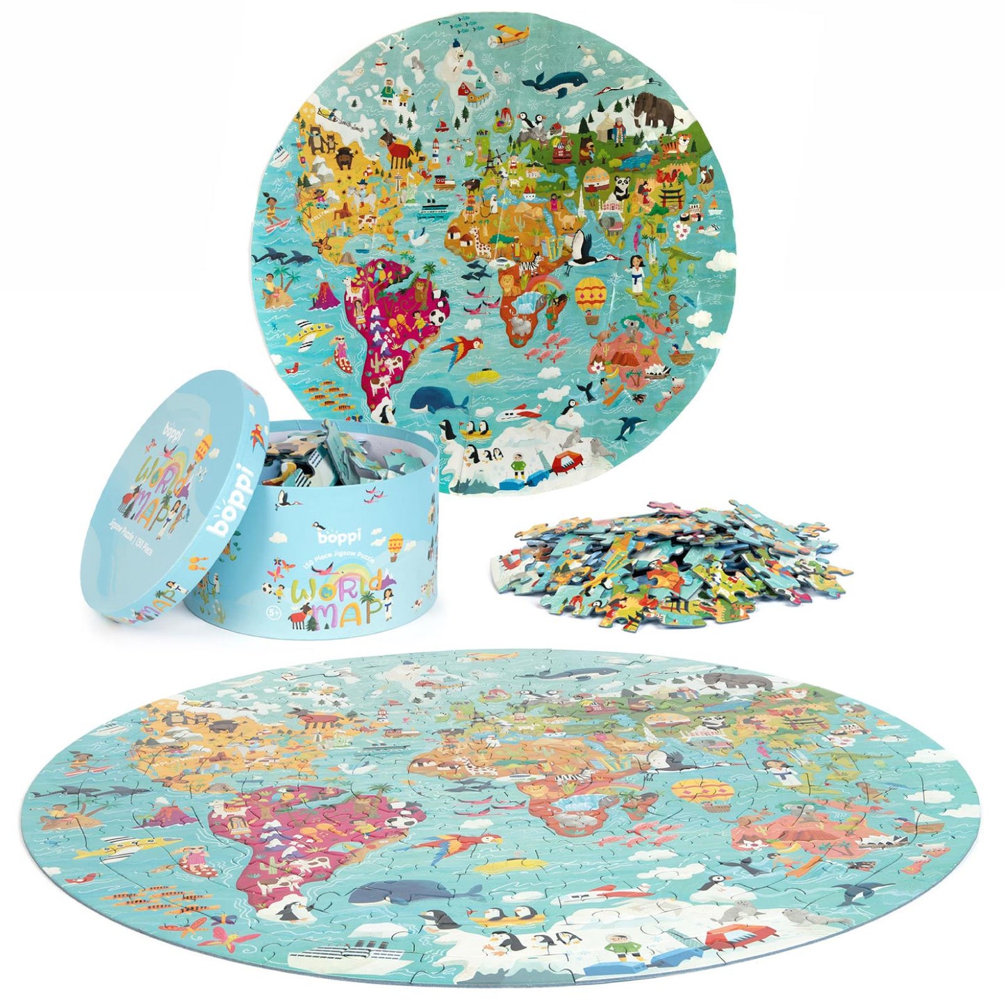 Boppi Round Jigsaw - 150 Pieces - World Map