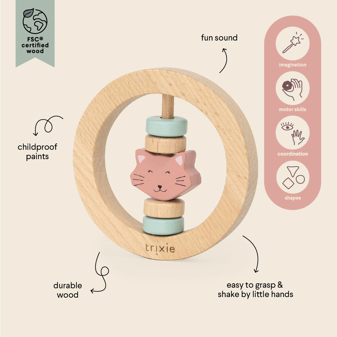 Trixie Wooden Round Rattle - Mrs Cat