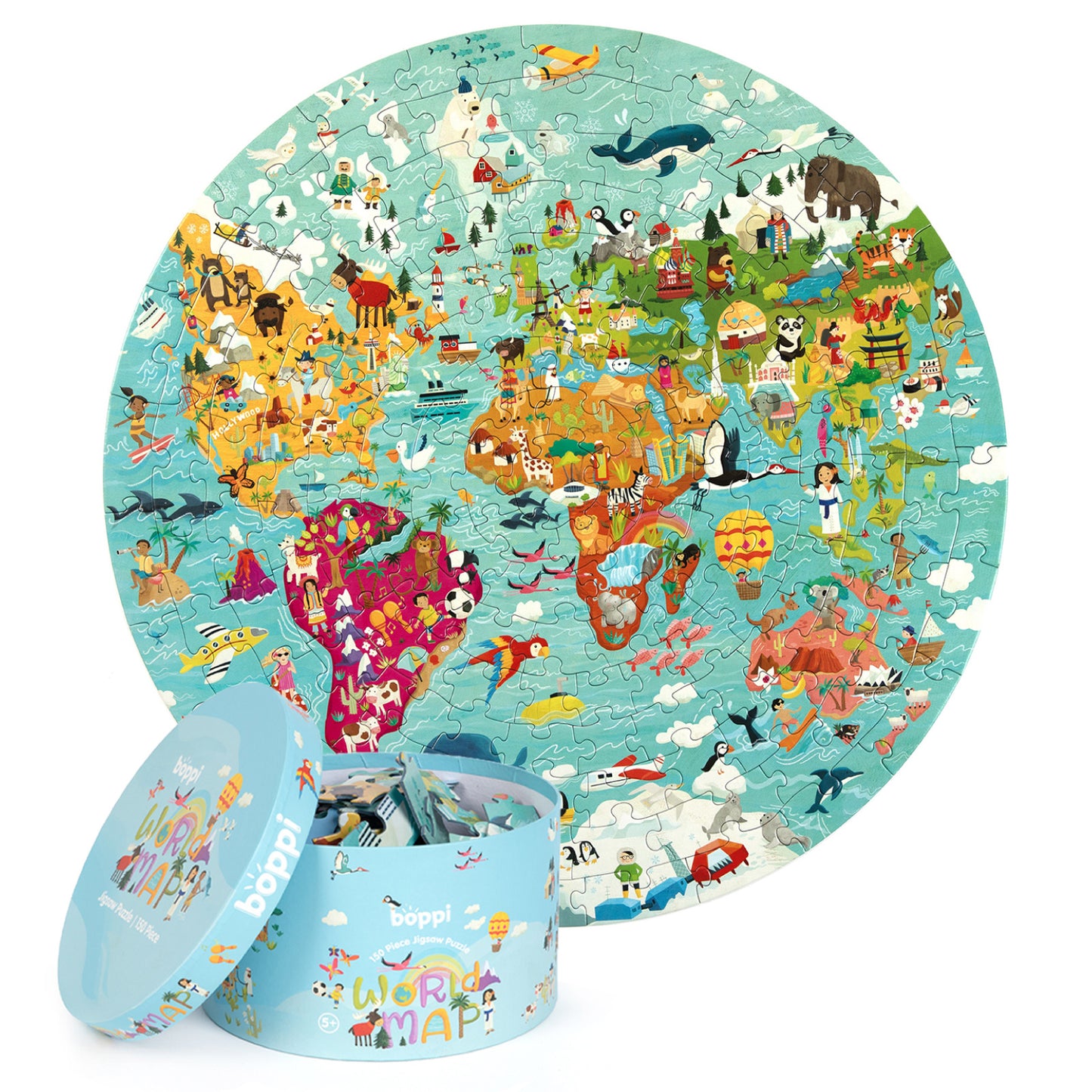 Boppi Round Jigsaw - 150 Pieces - World Map